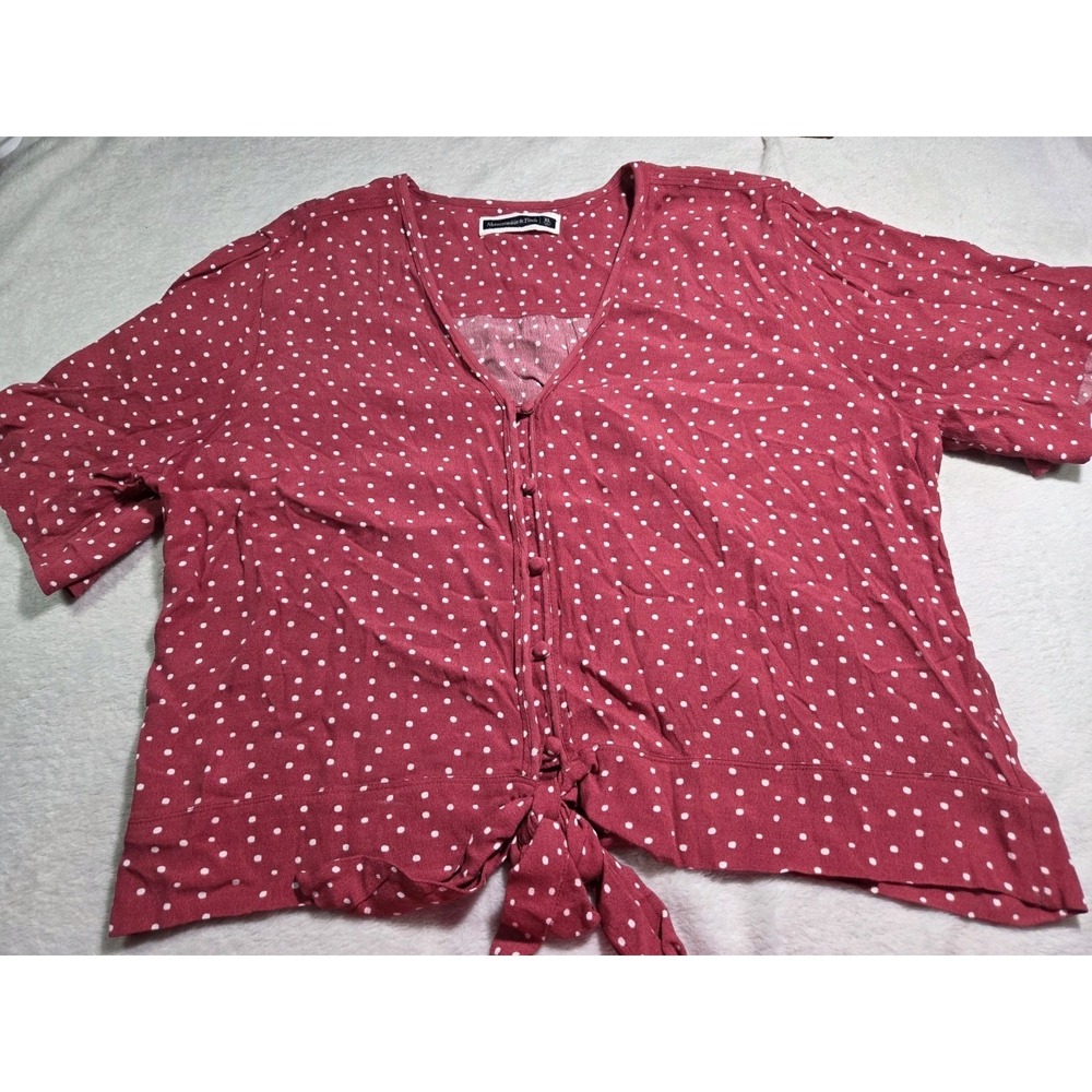 Abercrombie & Fitch XL Polka Dot Blouse Viscose Tie Waist Button Front Top